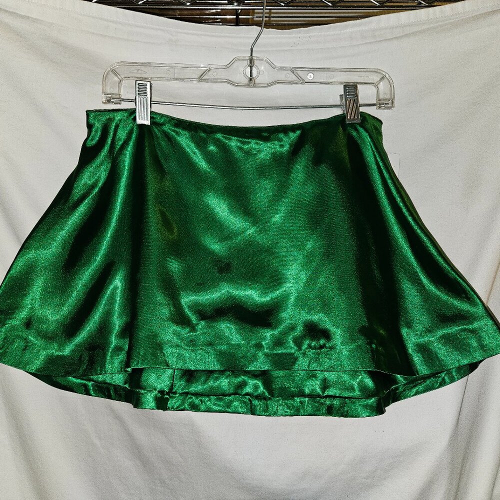NWT 12" M SILK RETRO Rockabilly A-line Mini Skirt GREEN MICRO POISON IVY COSPLAY